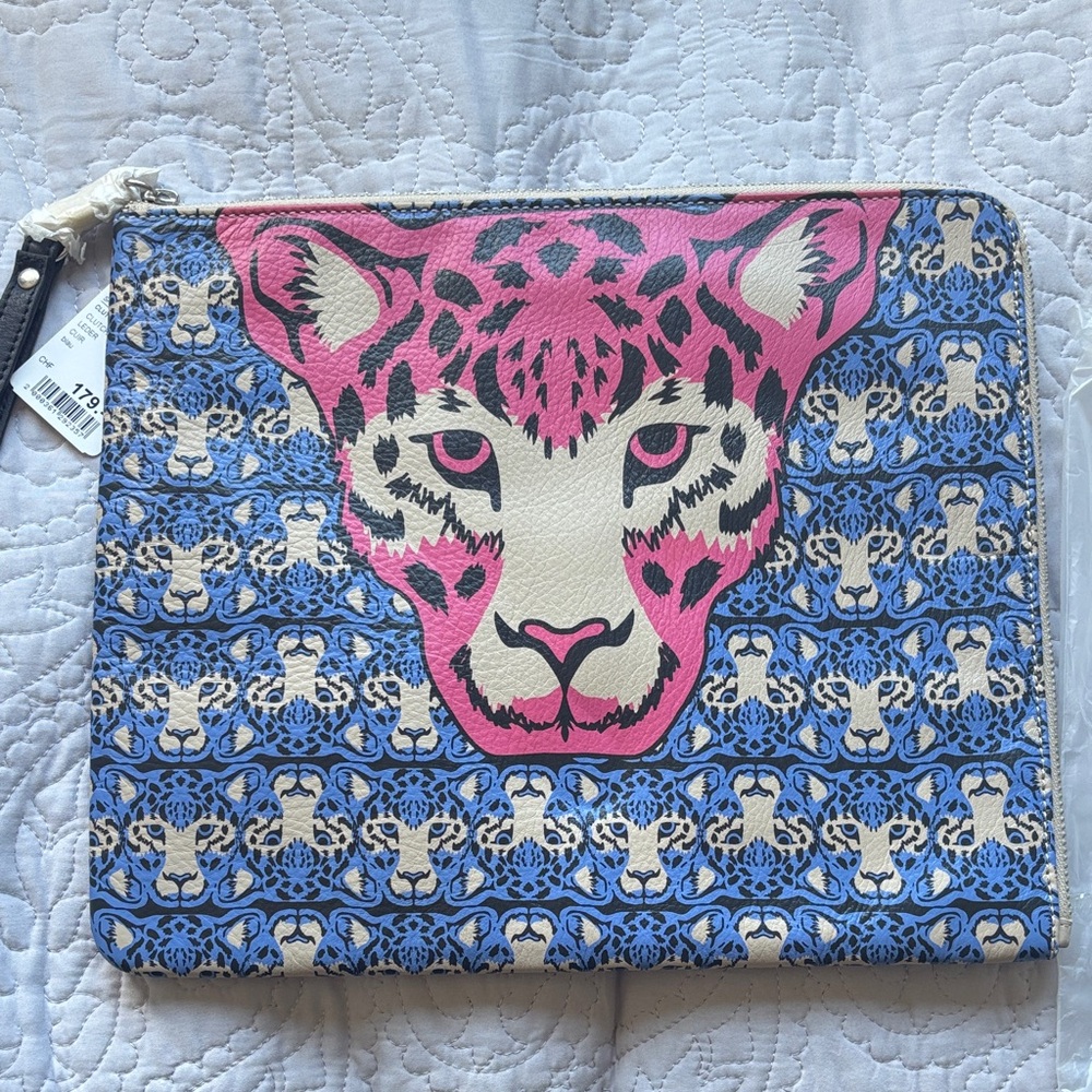 Pink and Blue Leopard Print Clutch
